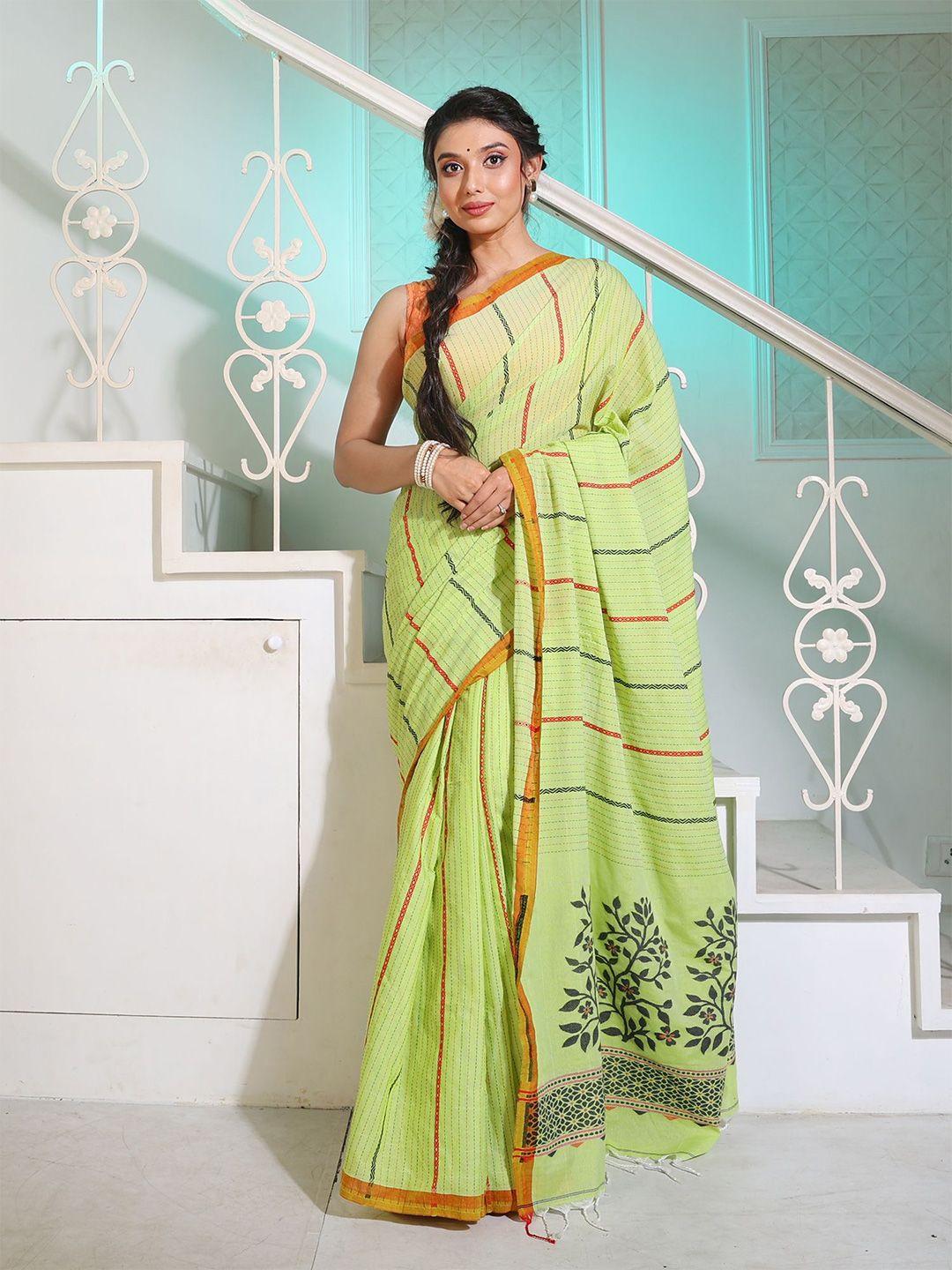 charukriti striped pure cotton saree with tassel