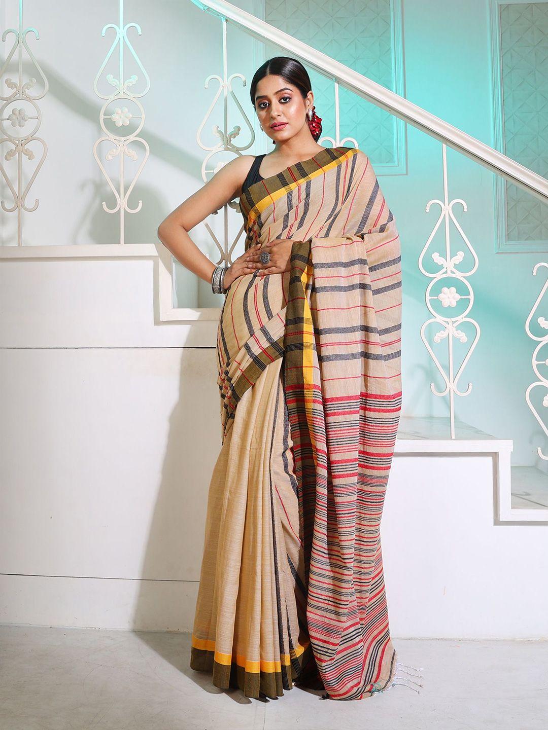 charukriti striped pure cotton saree