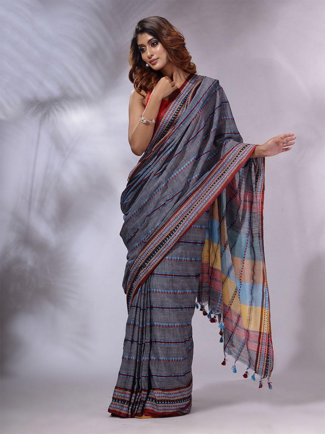 charukriti striped pure cotton saree