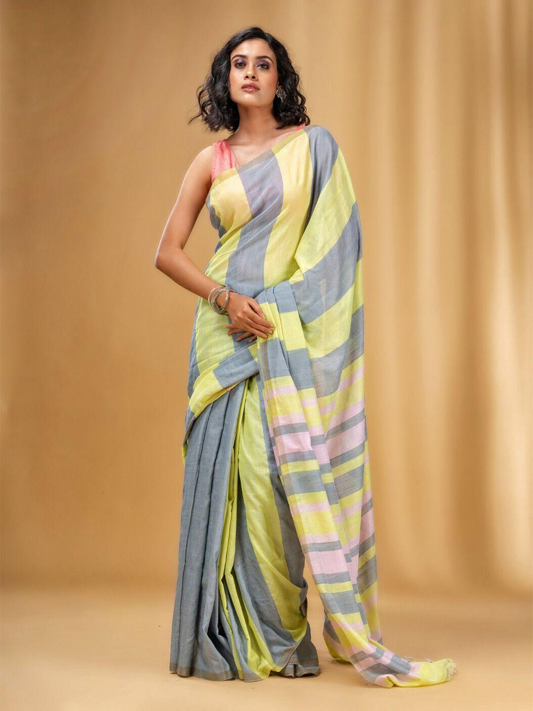 charukriti striped pure cotton saree