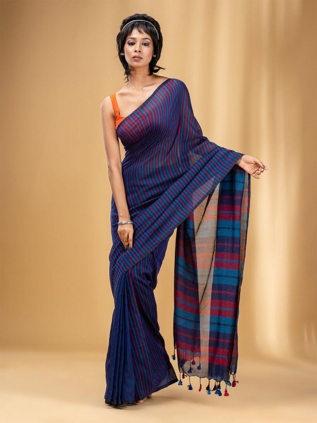 charukriti striped pure cotton saree