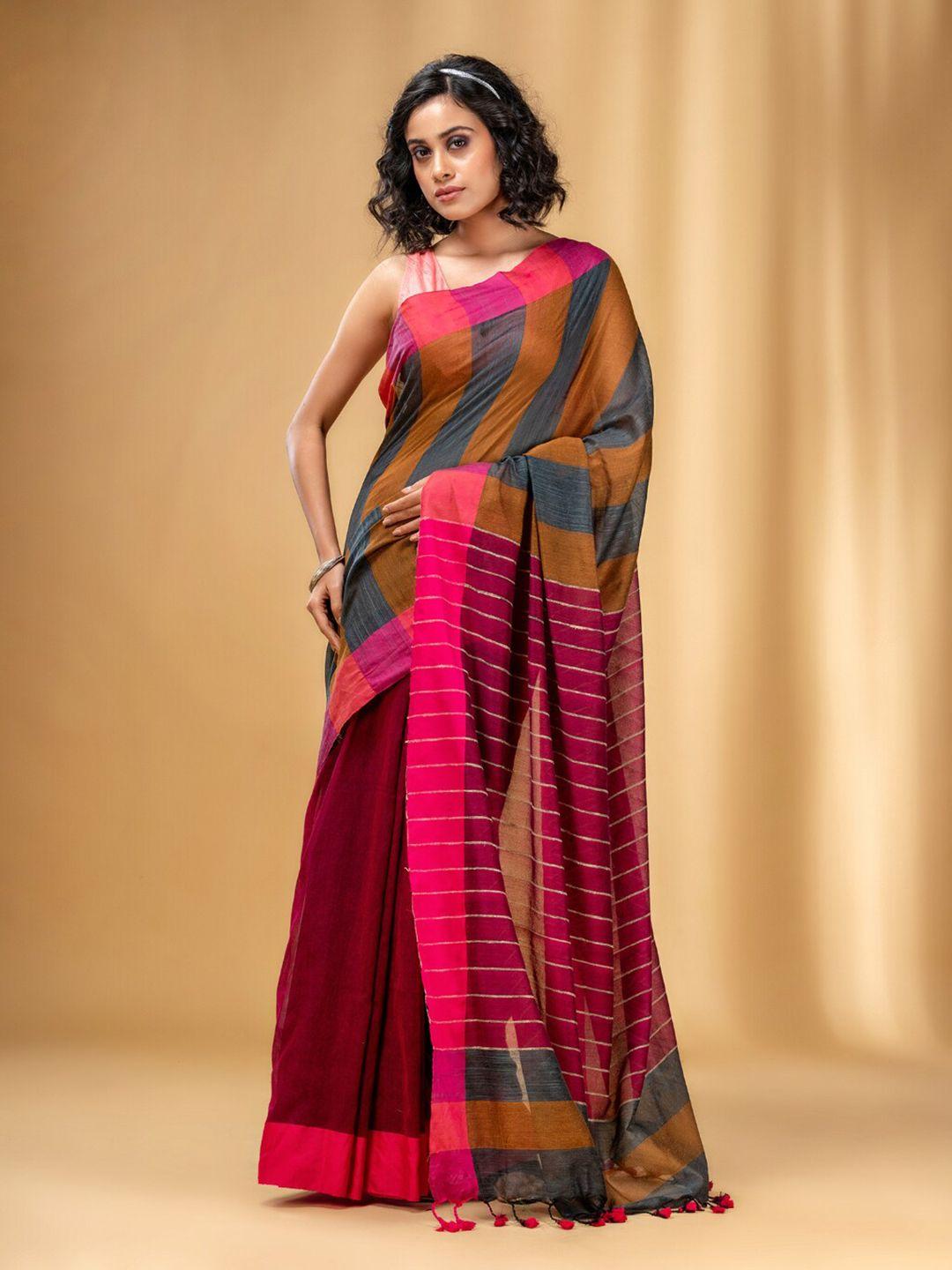 charukriti striped pure cotton saree