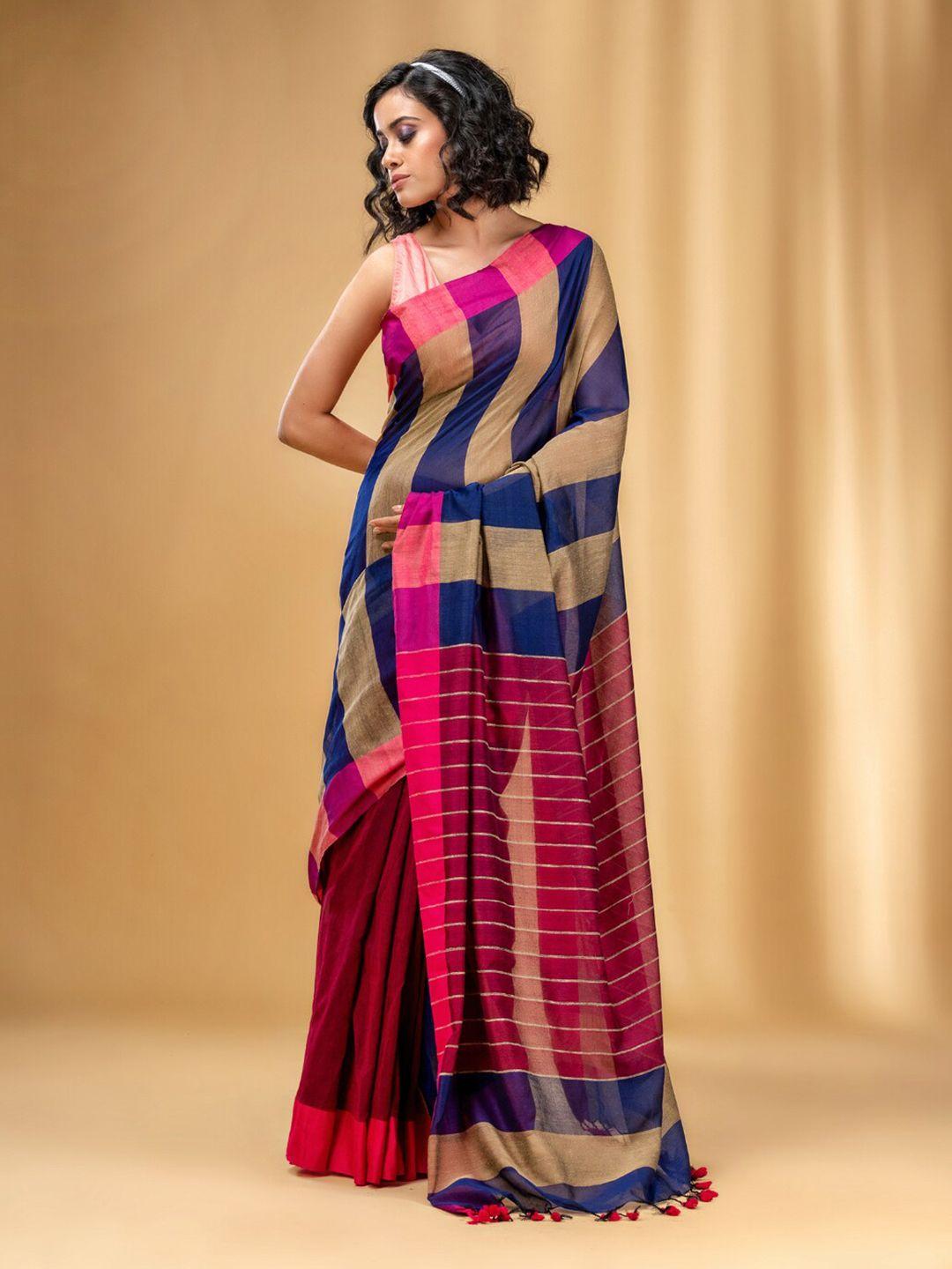 charukriti striped pure cotton saree