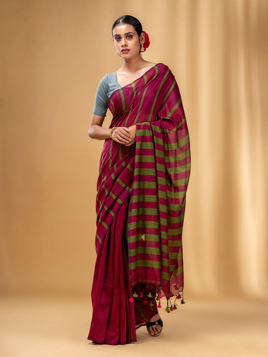 charukriti striped pure cotton saree