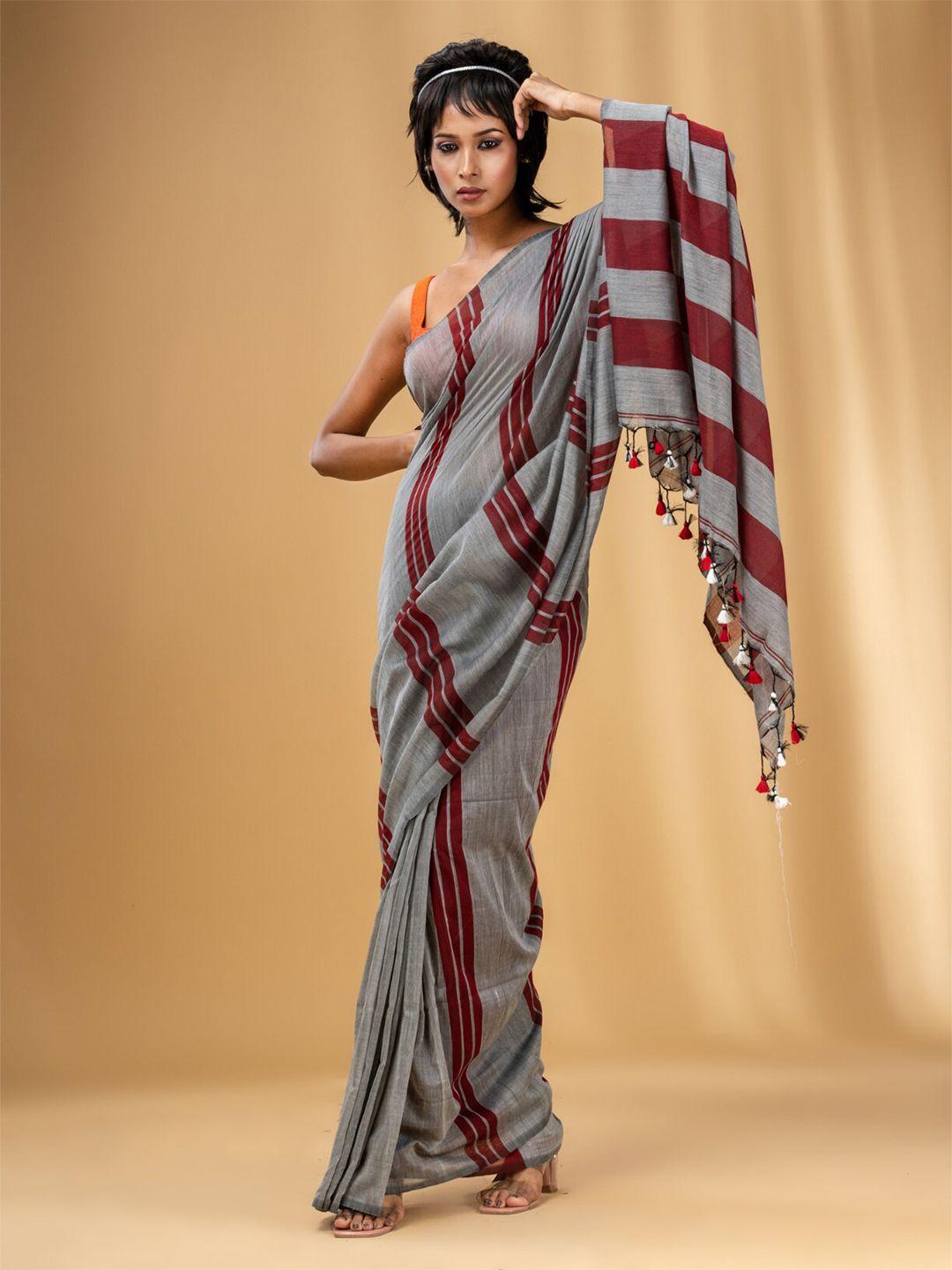 charukriti striped pure cotton saree