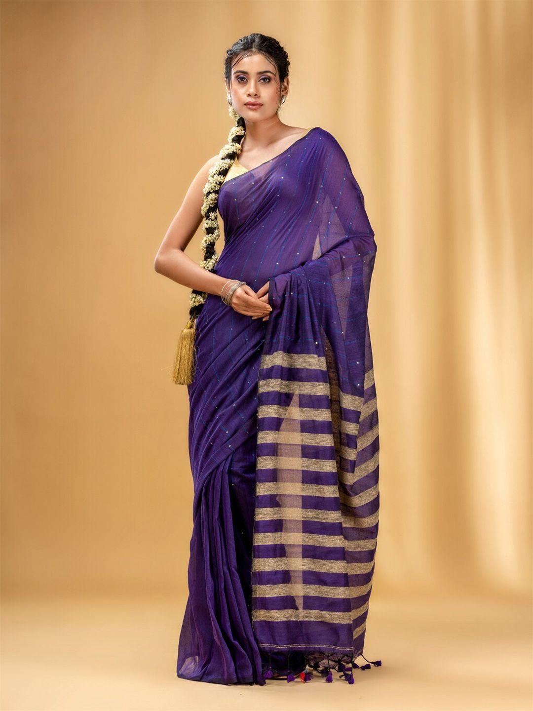 charukriti striped sequined pure cotton saree