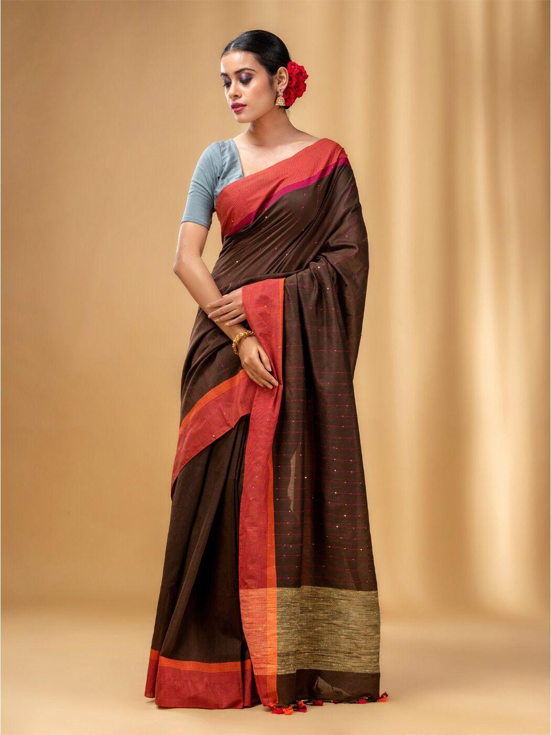 charukriti striped sequined pure cotton saree