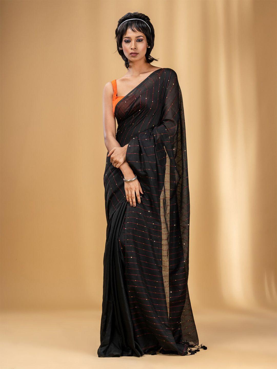 charukriti striped sequined pure cotton saree