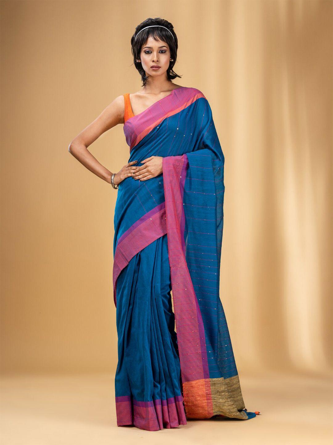charukriti striped sequinned pure cotton saree