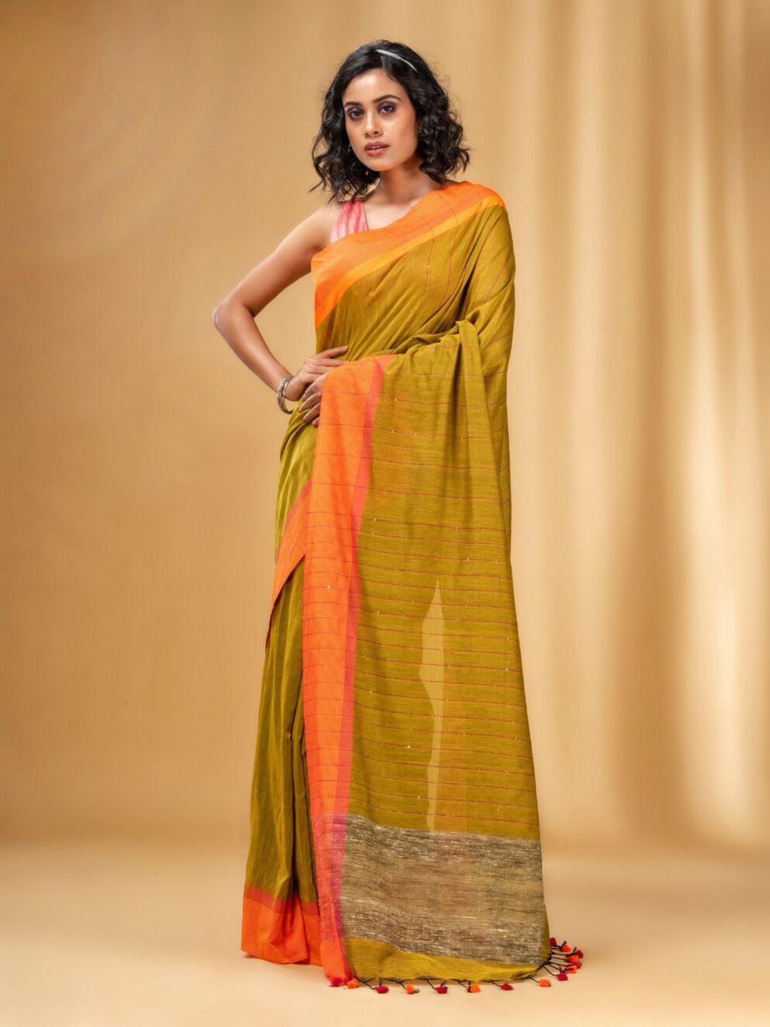 charukriti striped sequinned pure cotton saree