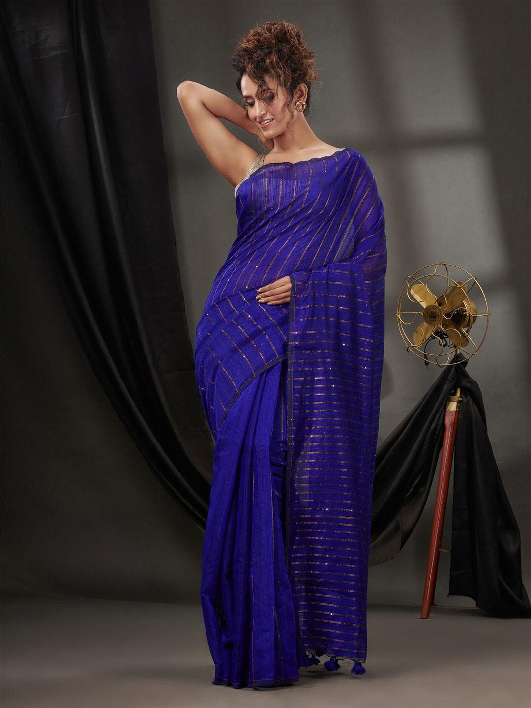 charukriti striped sequinned pure silk saree