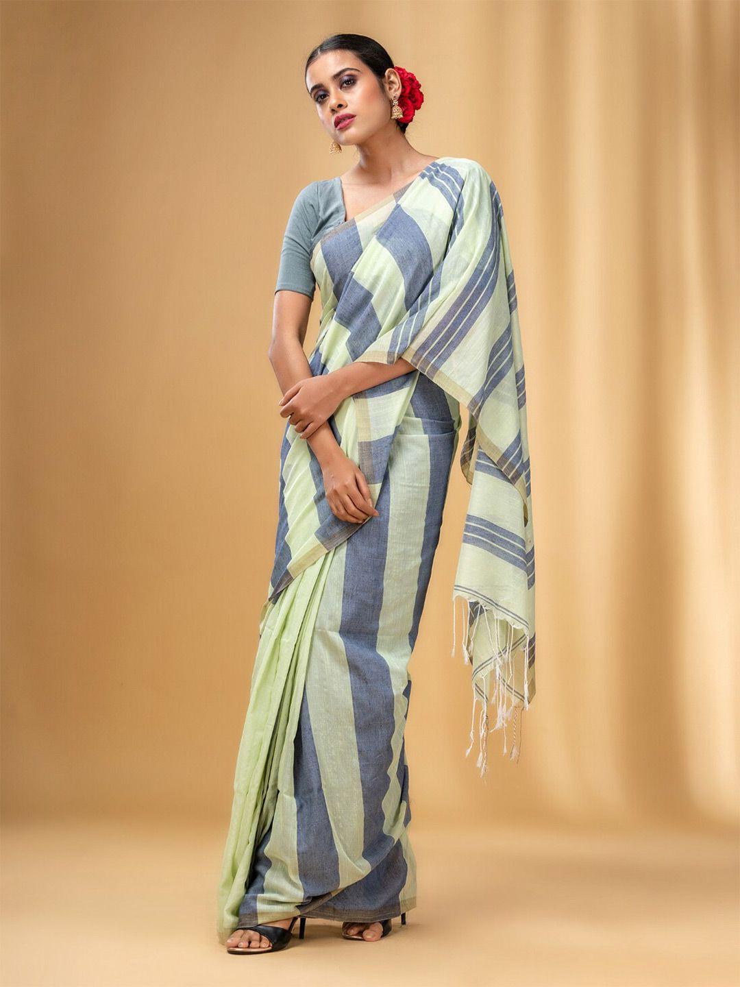 charukriti striped tasseled pure cotton saree