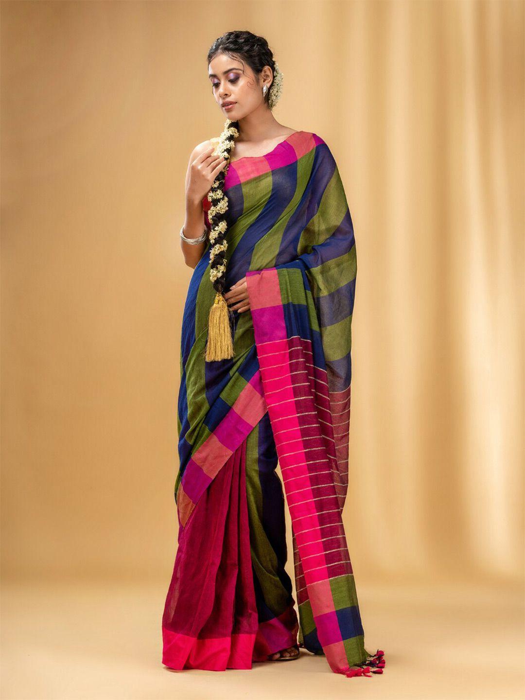 charukriti striped tasseled pure cotton saree