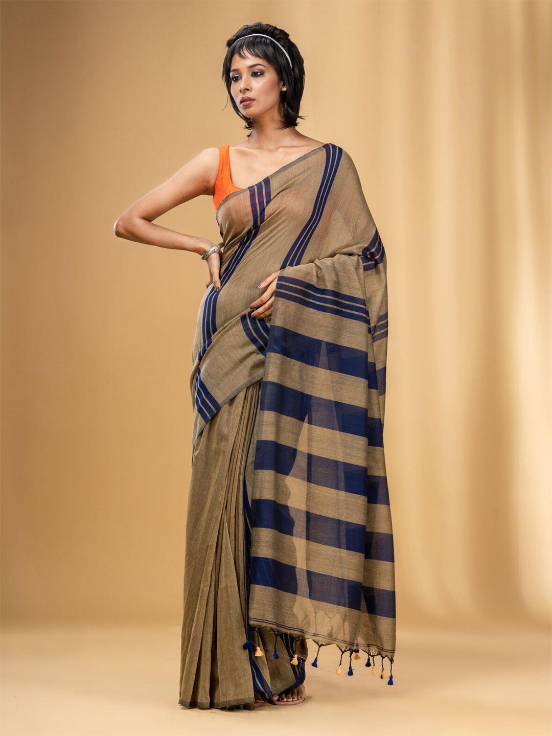 charukriti striped tasseled pure cotton saree