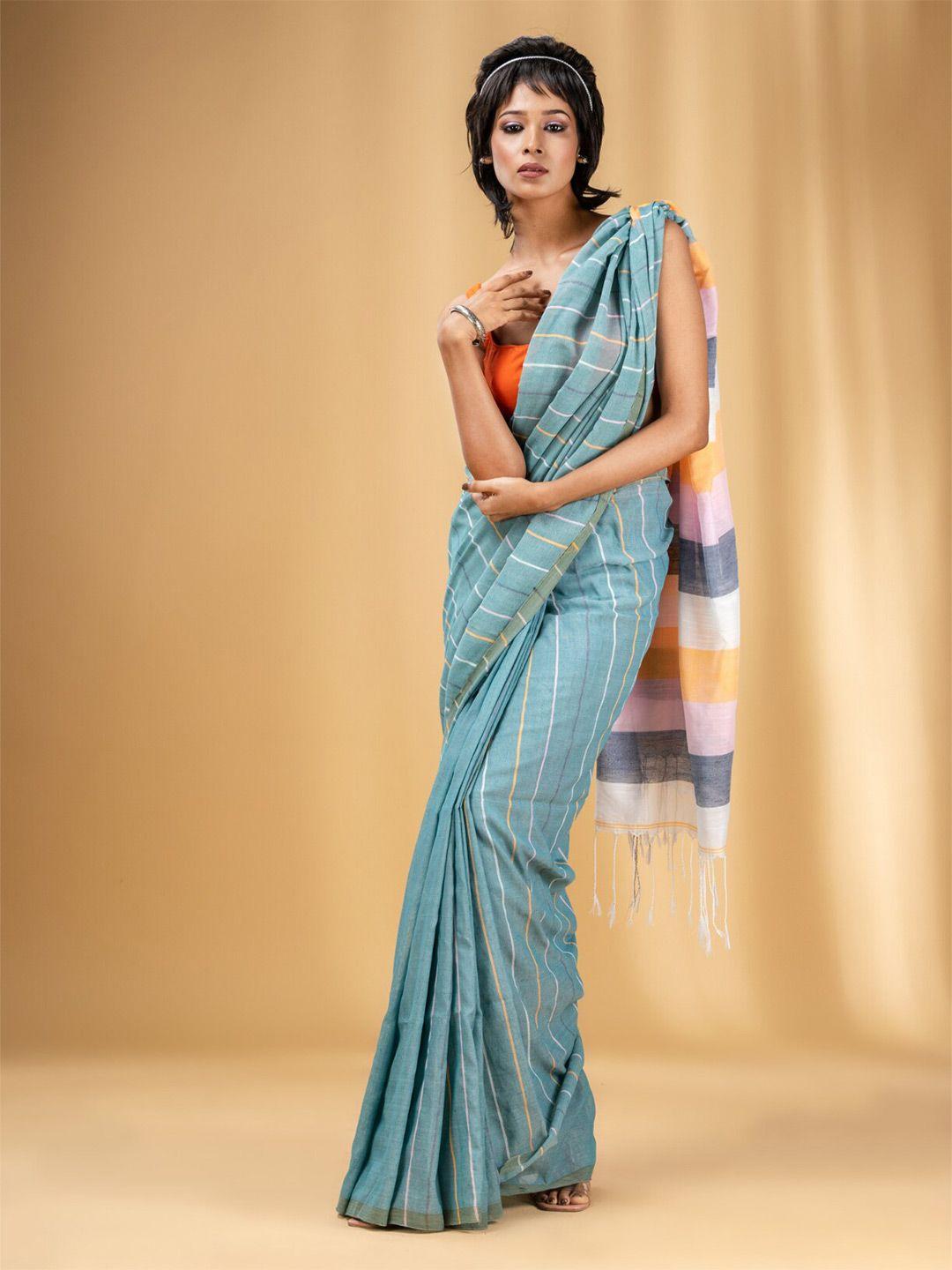 charukriti striped tasseled pure cotton saree