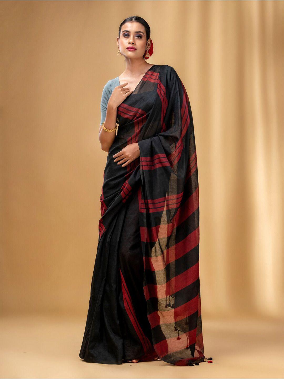 charukriti striped tasseled pure cotton saree