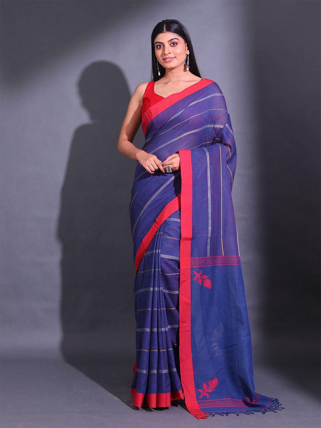 charukriti striped woven design pure cotton saree