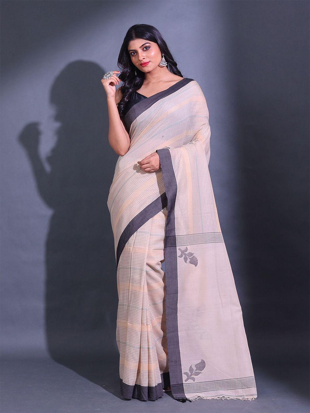 charukriti striped woven design pure cotton saree