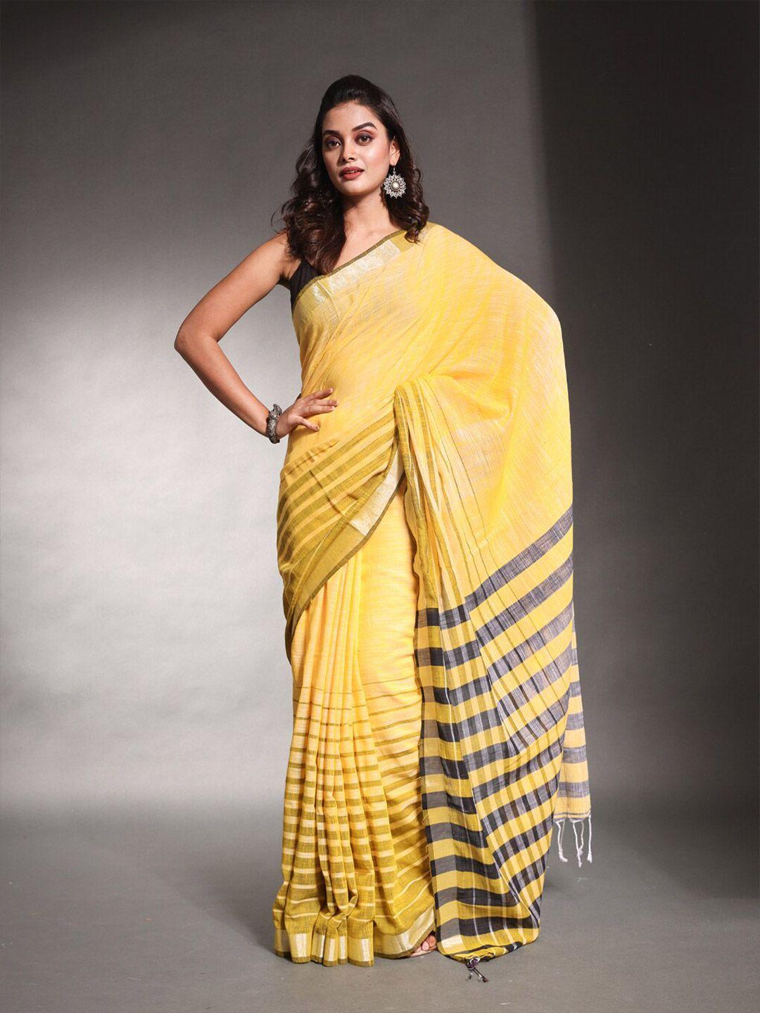 charukriti striped woven design zari pure cotton saree