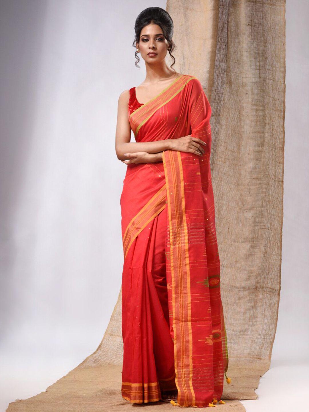 charukriti striped woven design zari silk cotton saree