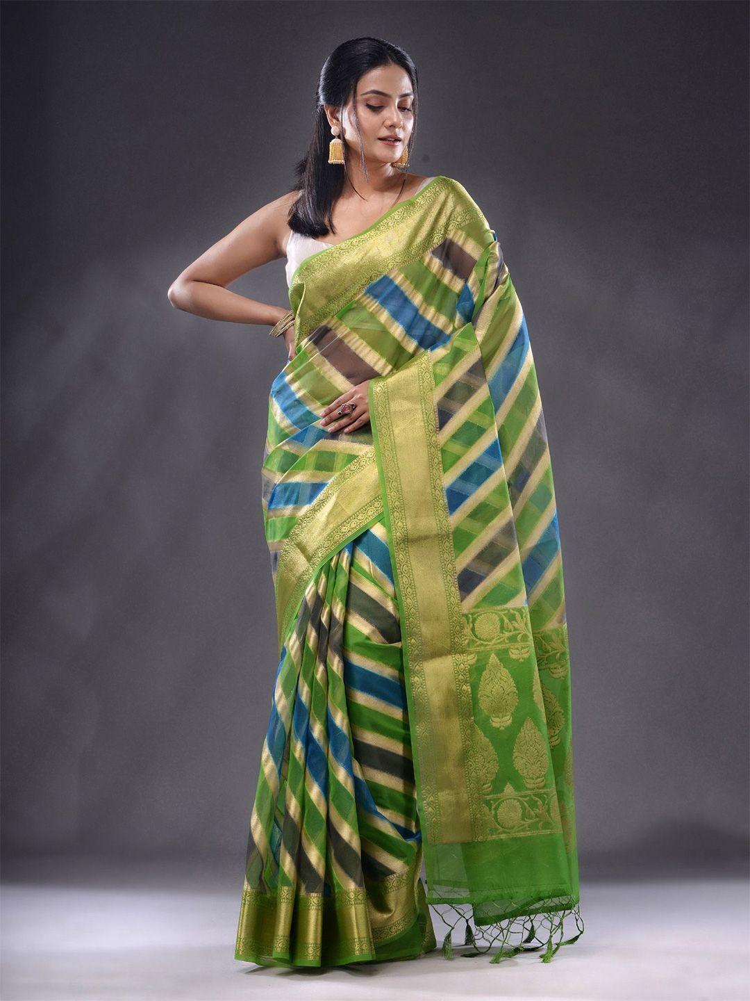 charukriti striped zari organza saree