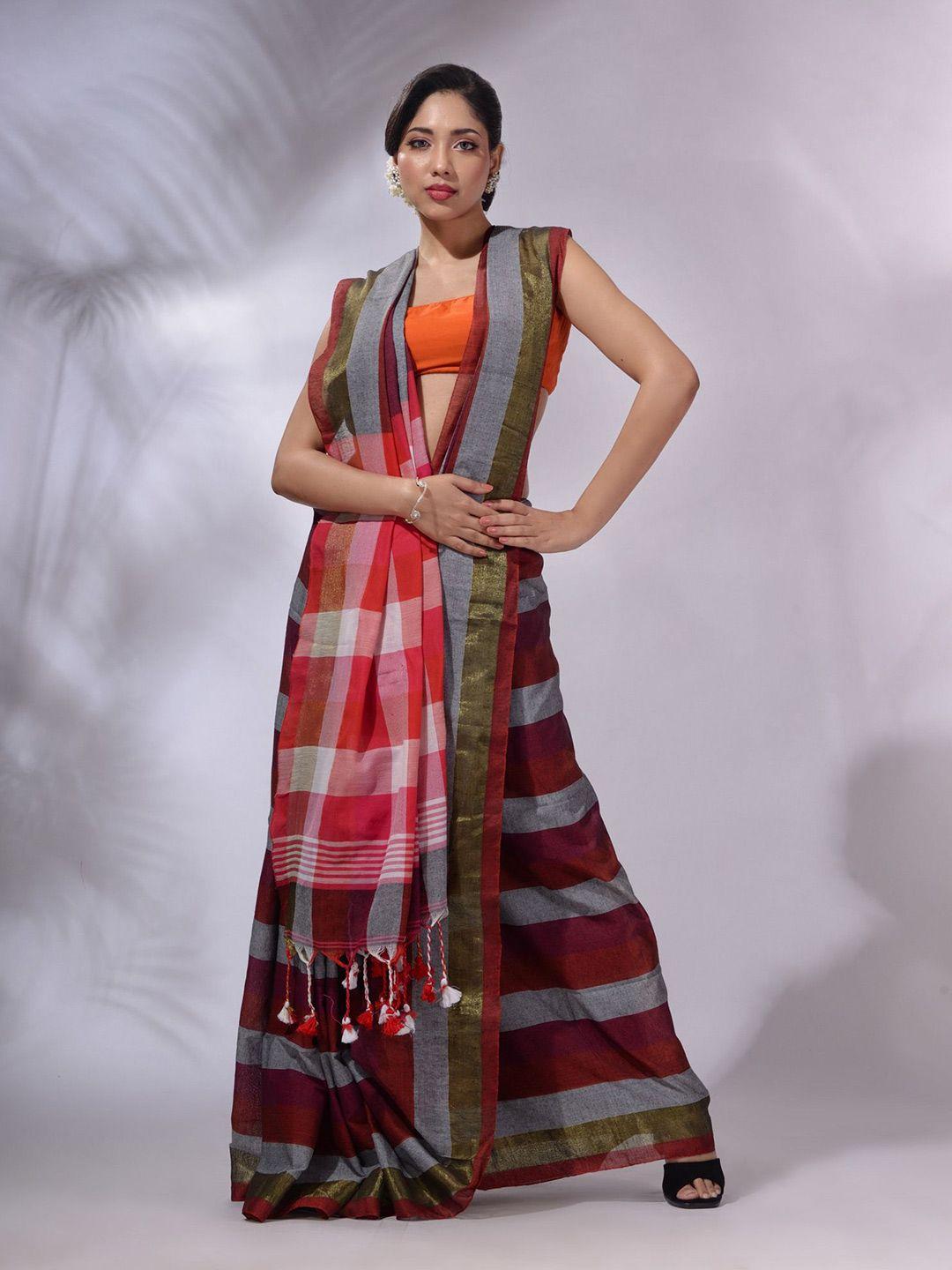 charukriti striped zari pure cotton saree
