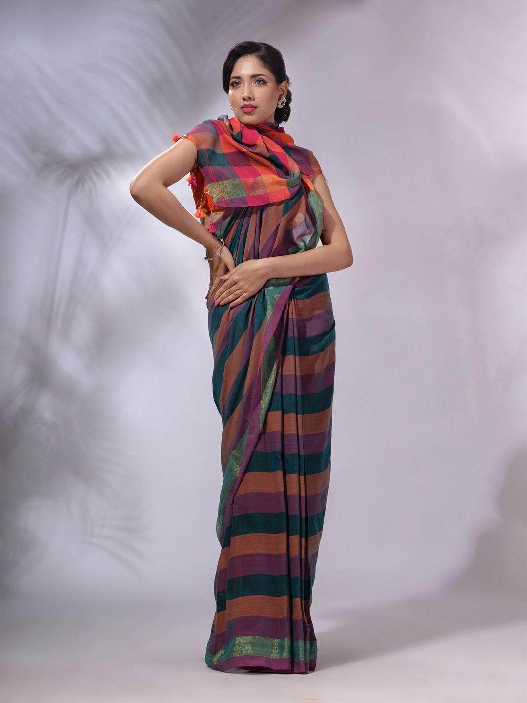 charukriti striped zari pure cotton saree