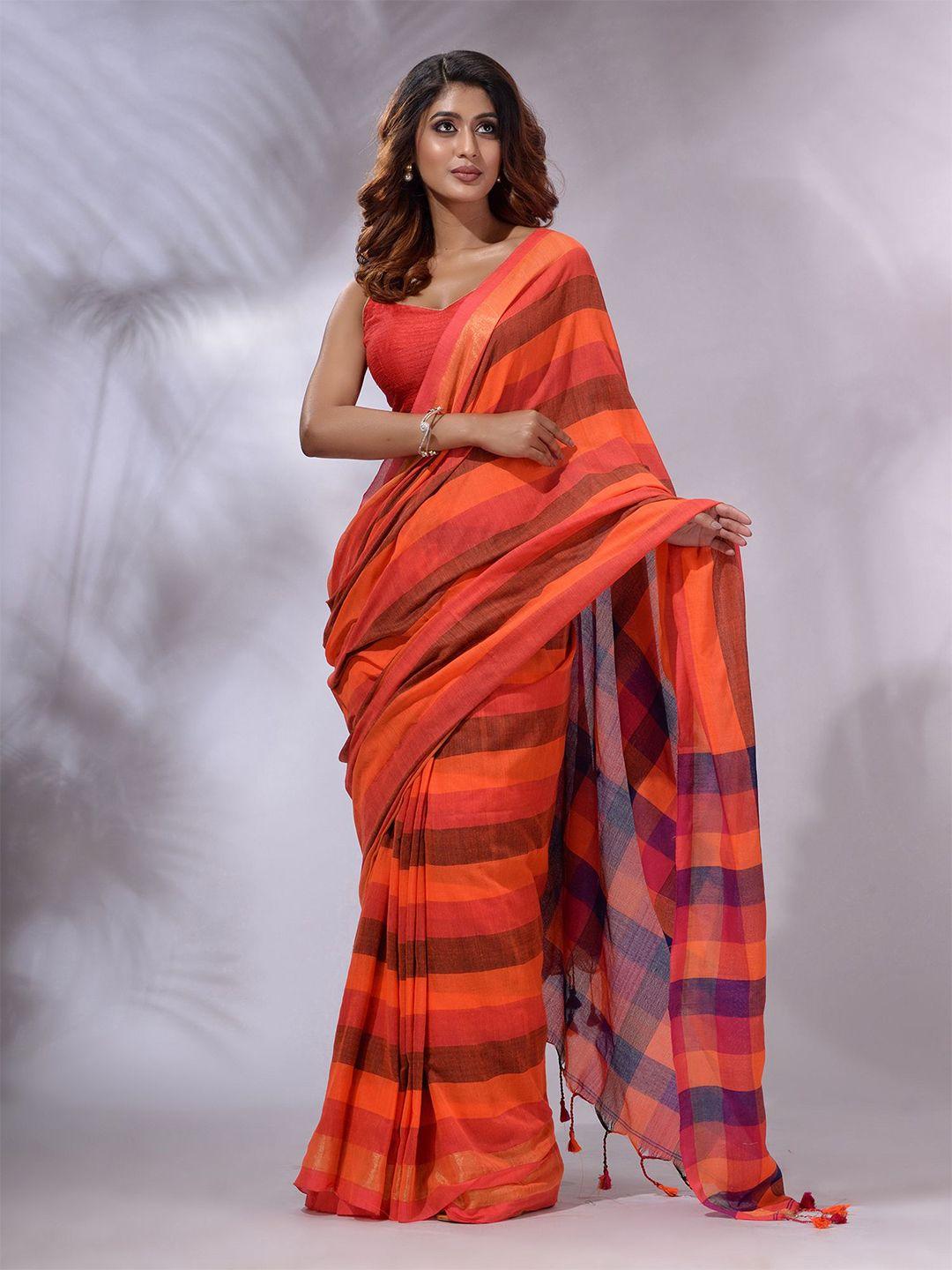 charukriti striped zari pure cotton saree