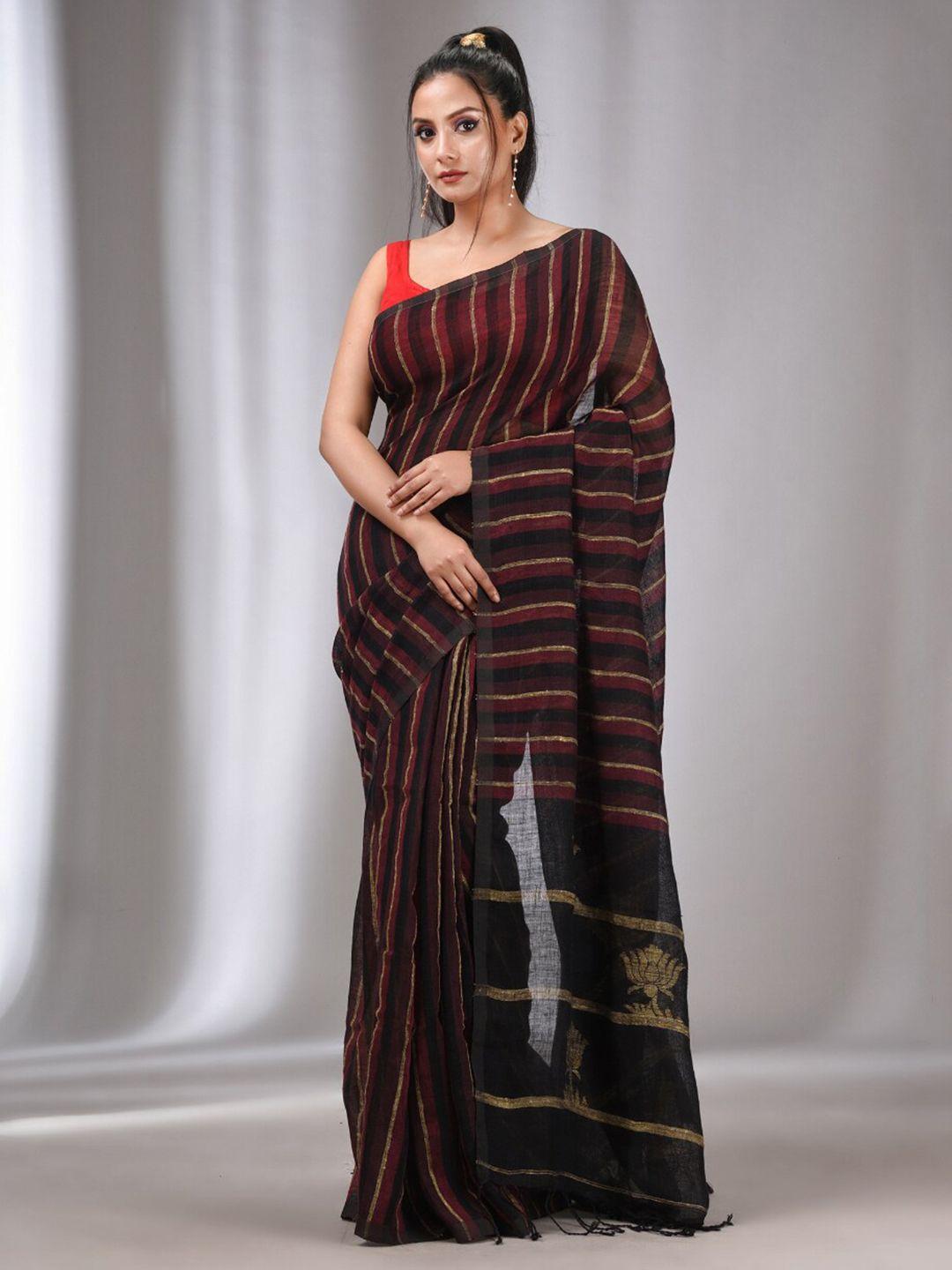 charukriti striped zari pure linen saree