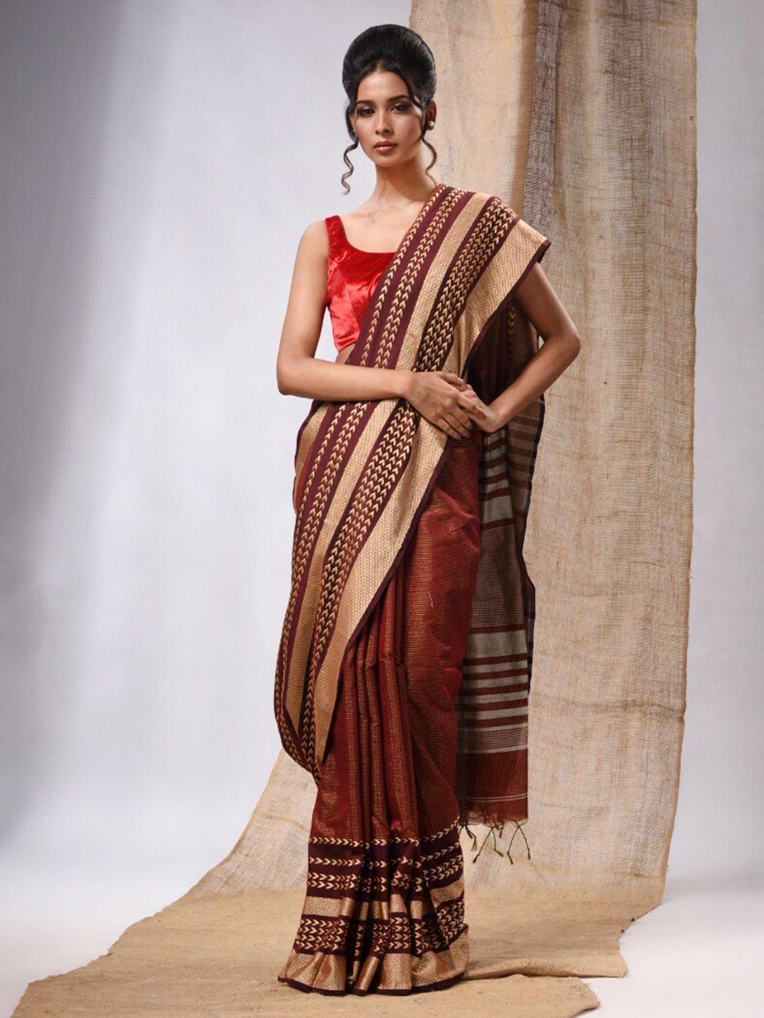 charukriti striped zari silk cotton saree