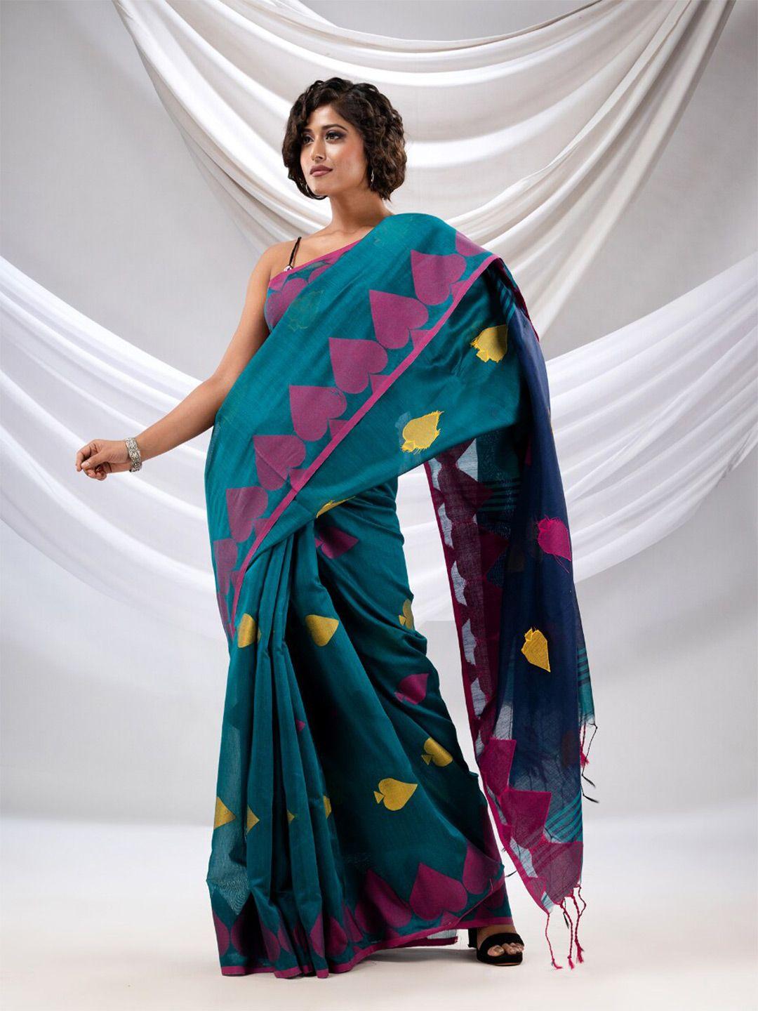 charukriti teal & pink woven design saree