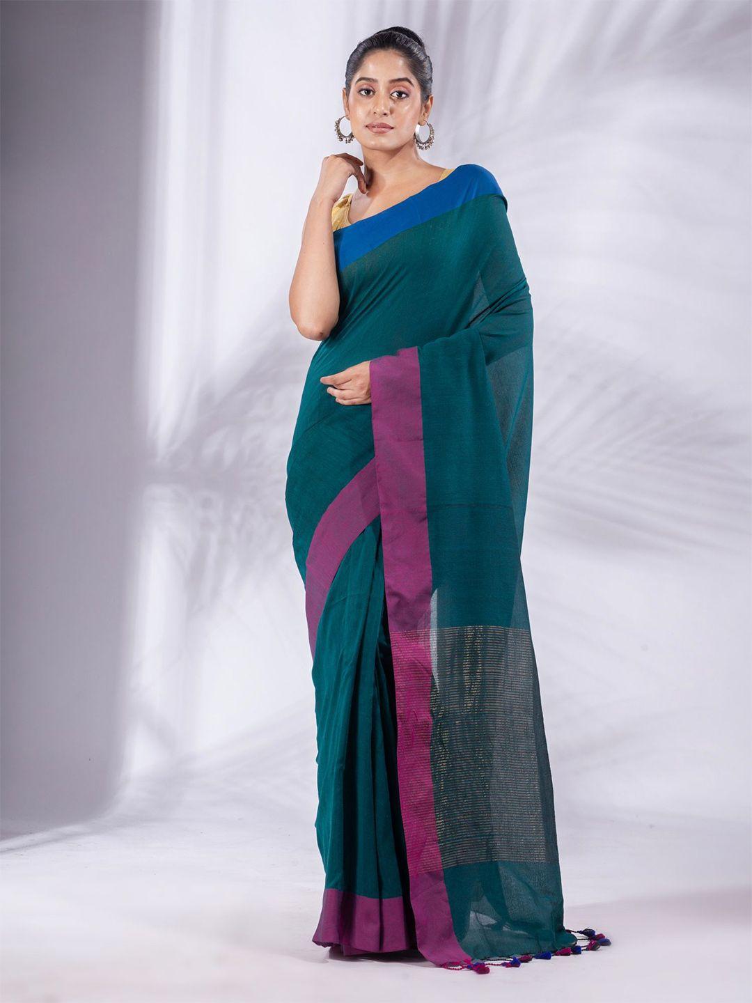 charukriti teal blue & pink pure cotton saree