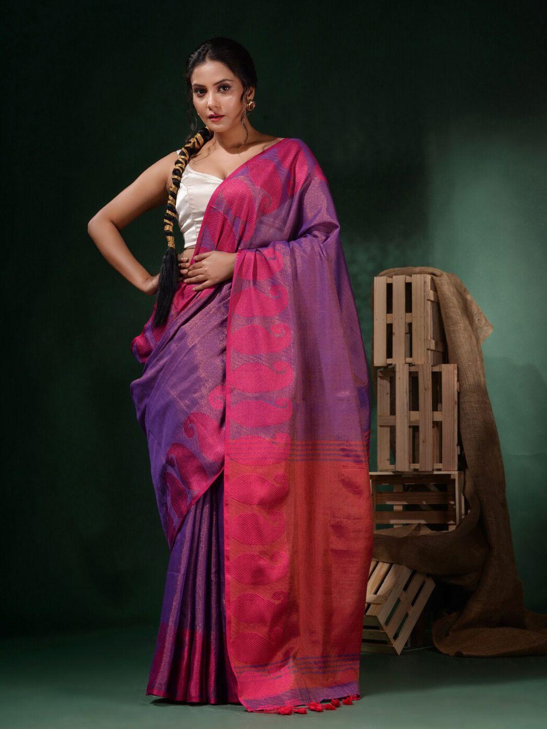 charukriti violet & pink zari tissue saree