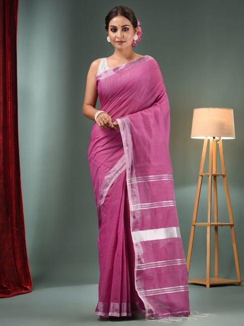 charukriti violet striped saree with unstitched blouse