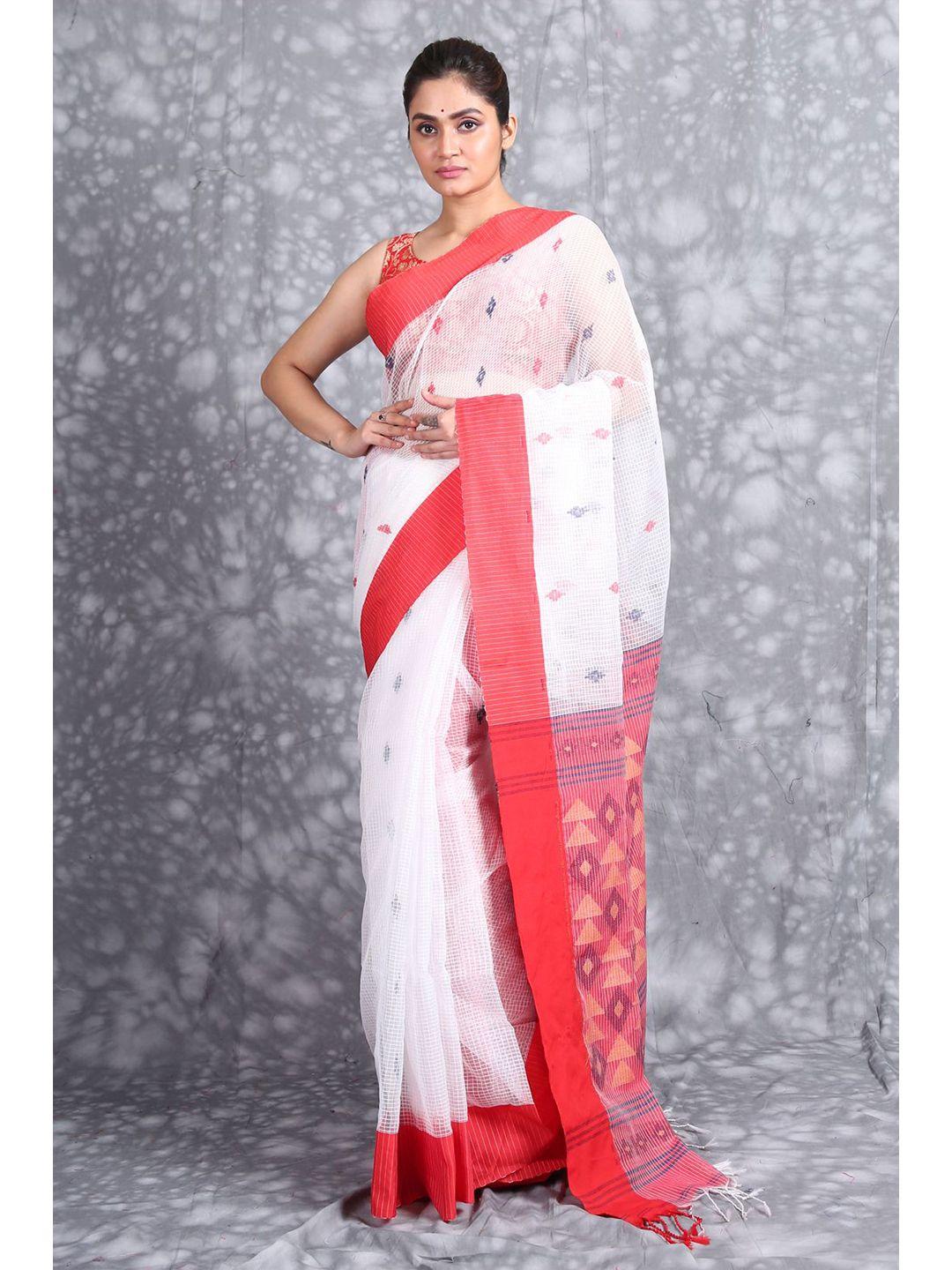 charukriti white & red woven design pure silk saree