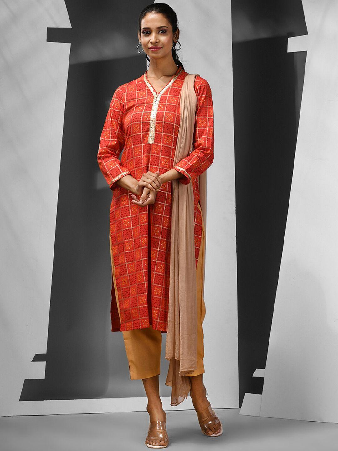 charukriti women ethnic motifs printed layered gotta patti kurta with trousers & with dupatta