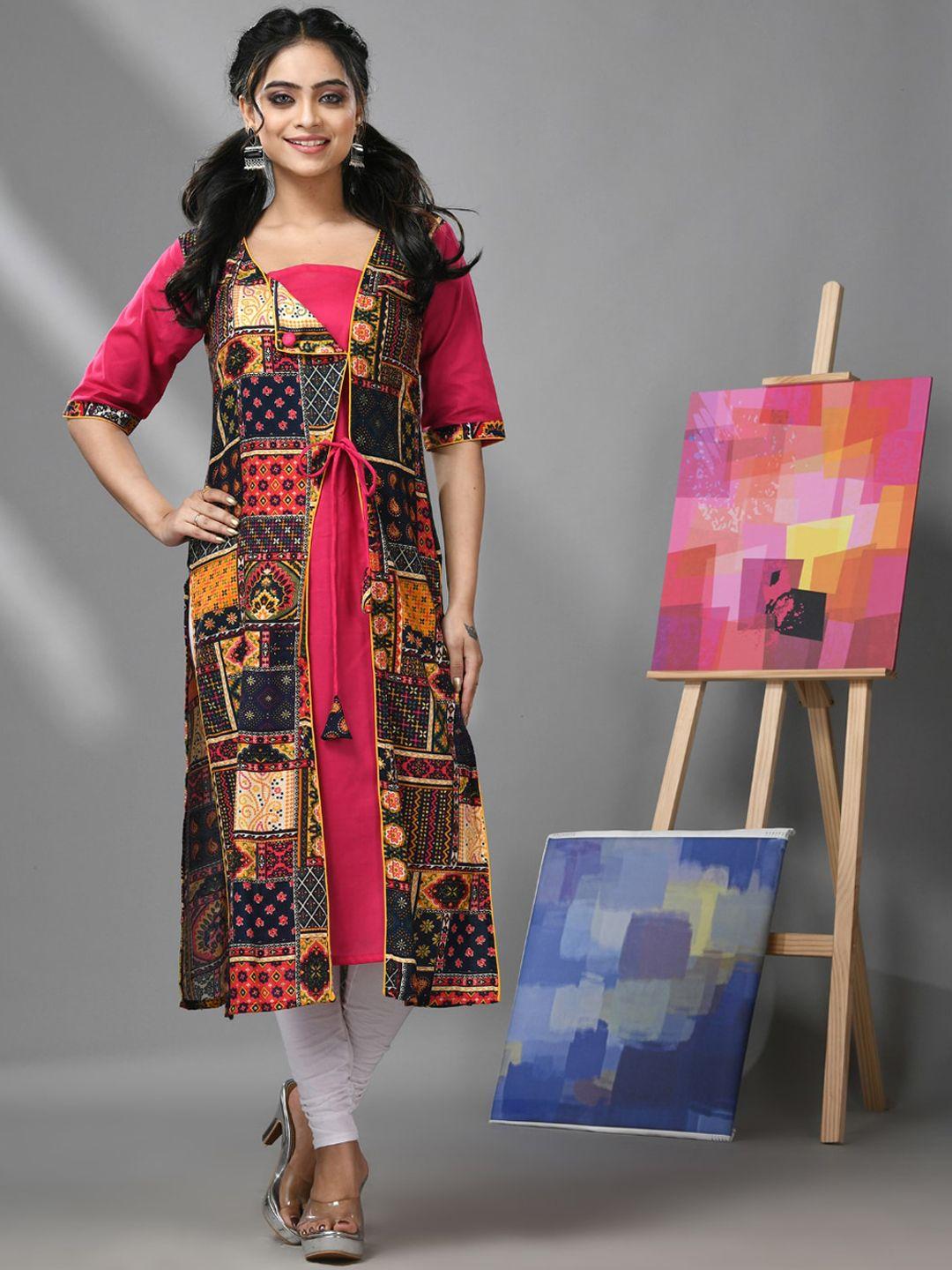 charukriti women geometric printed thread work kurta