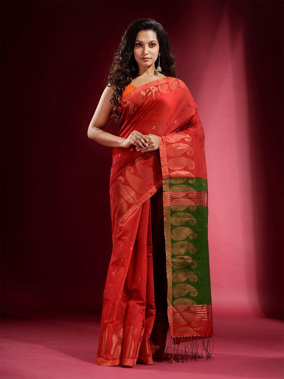 charukriti women red & green paisley saree