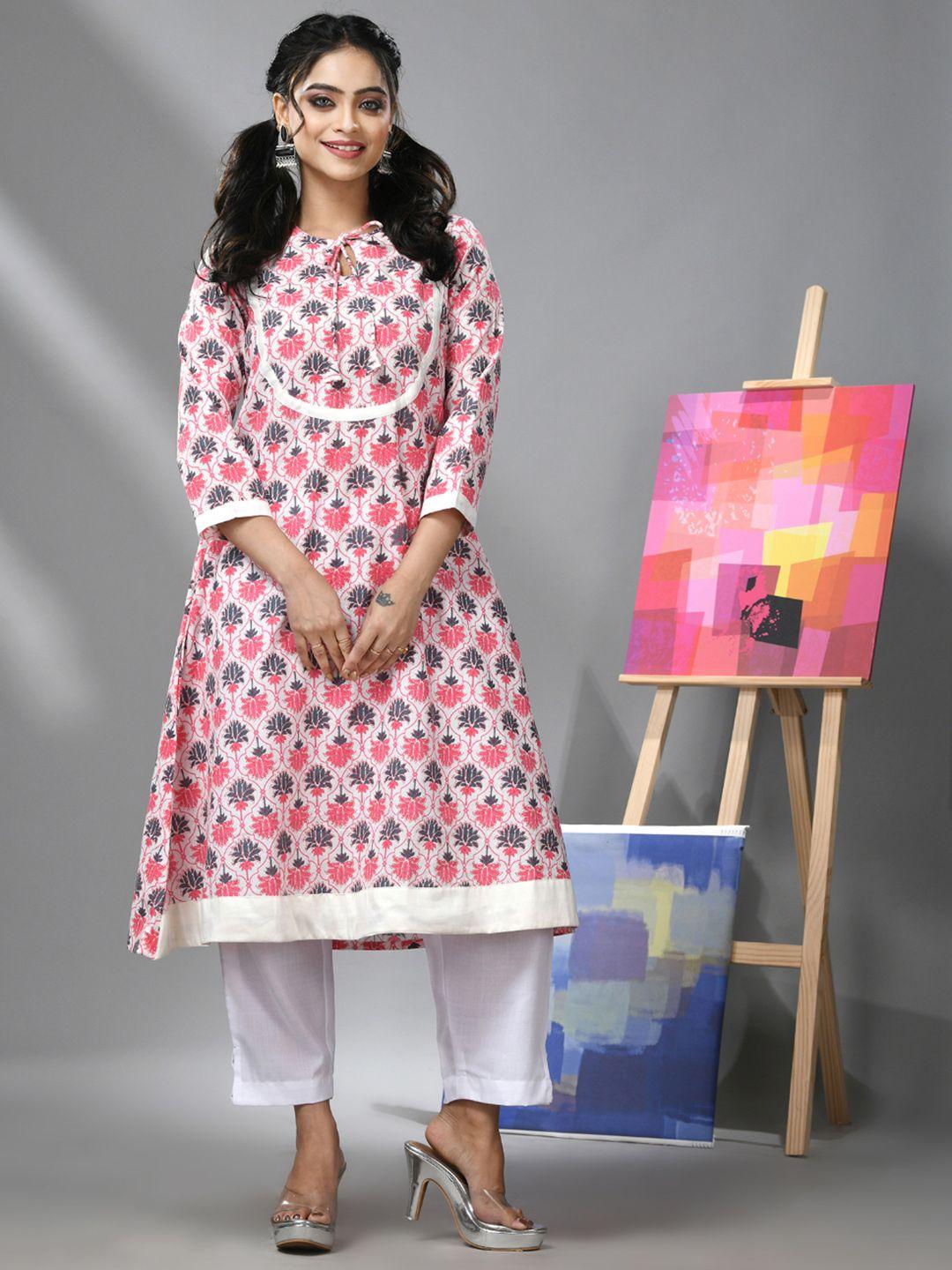 charukriti women white ethnic motifs printed regular pure cotton kurta with trousers