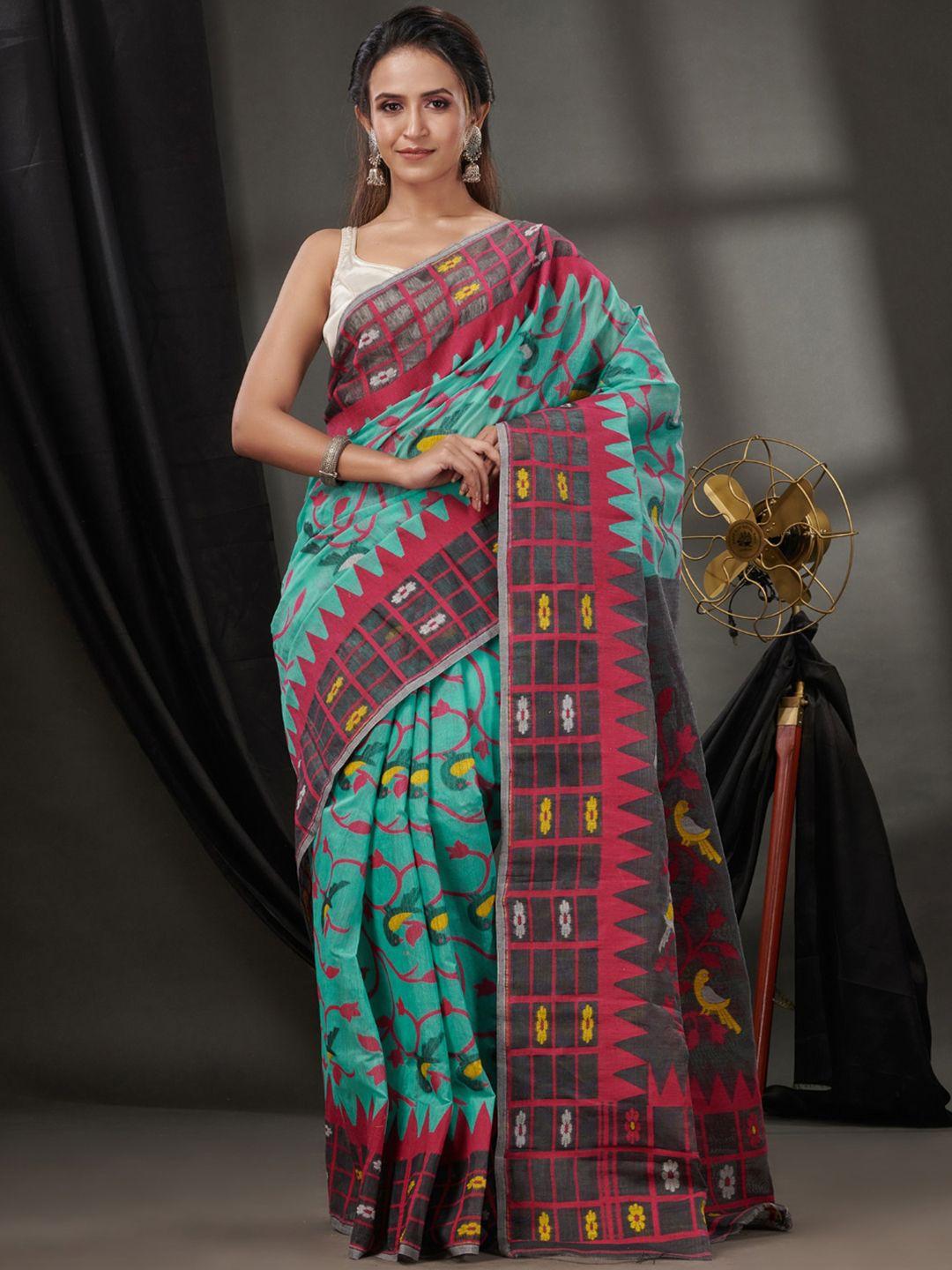 charukriti woven design pure cotton jamdani saree