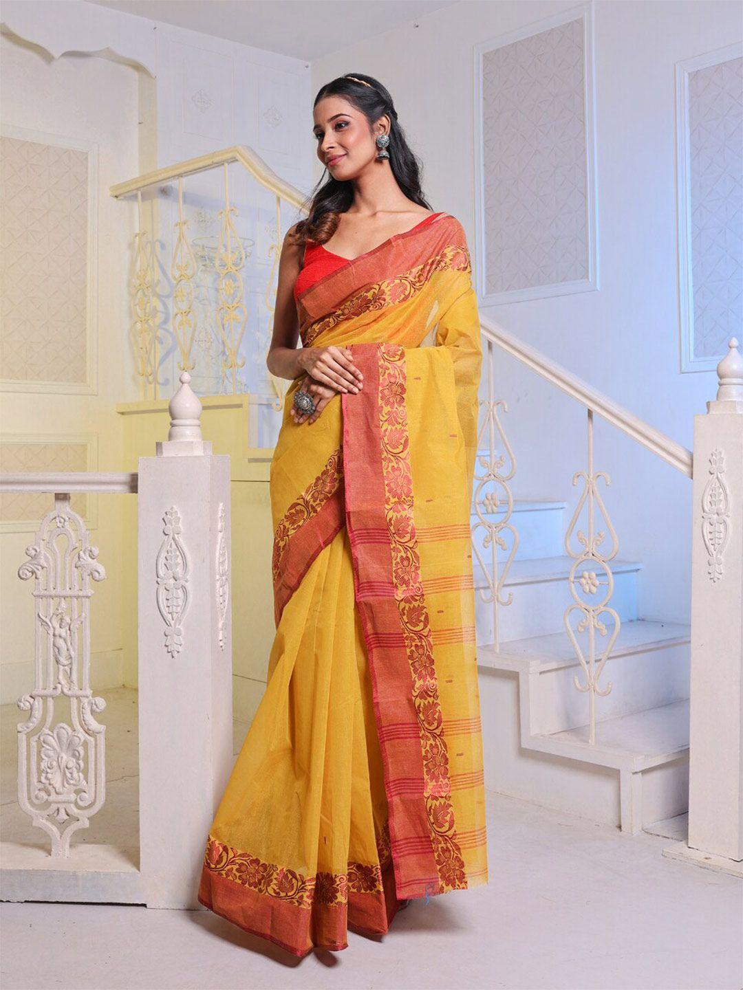 charukriti woven design pure cotton taant saree