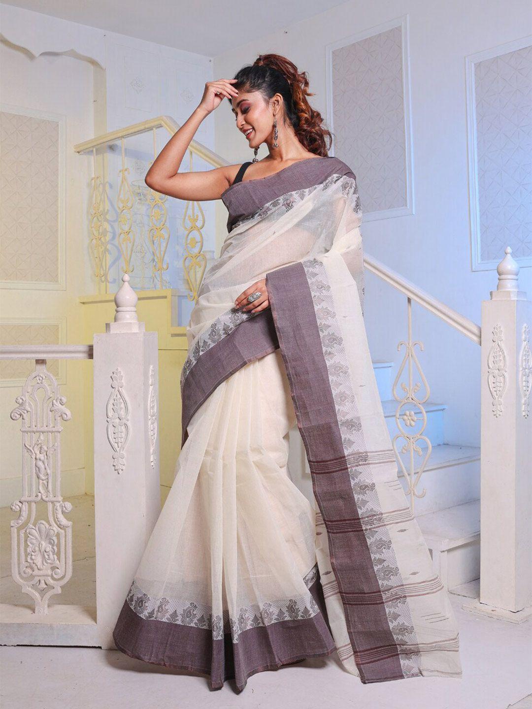 charukriti woven design pure cotton taant saree