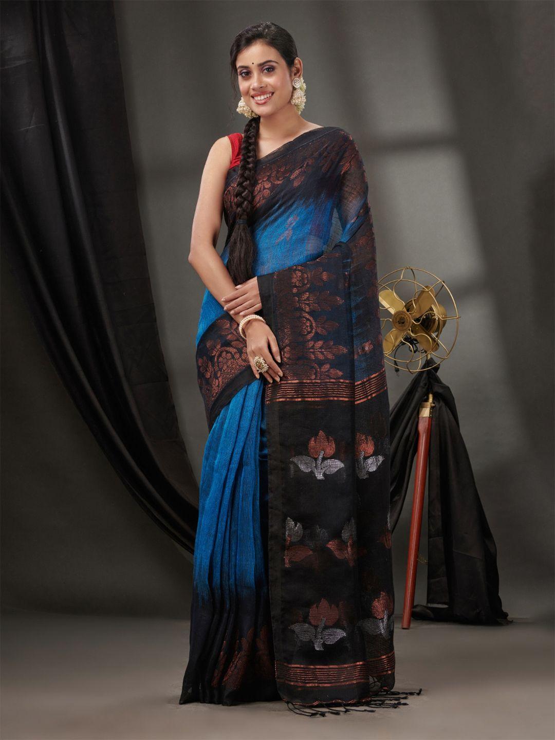charukriti woven design pure linen ikat saree