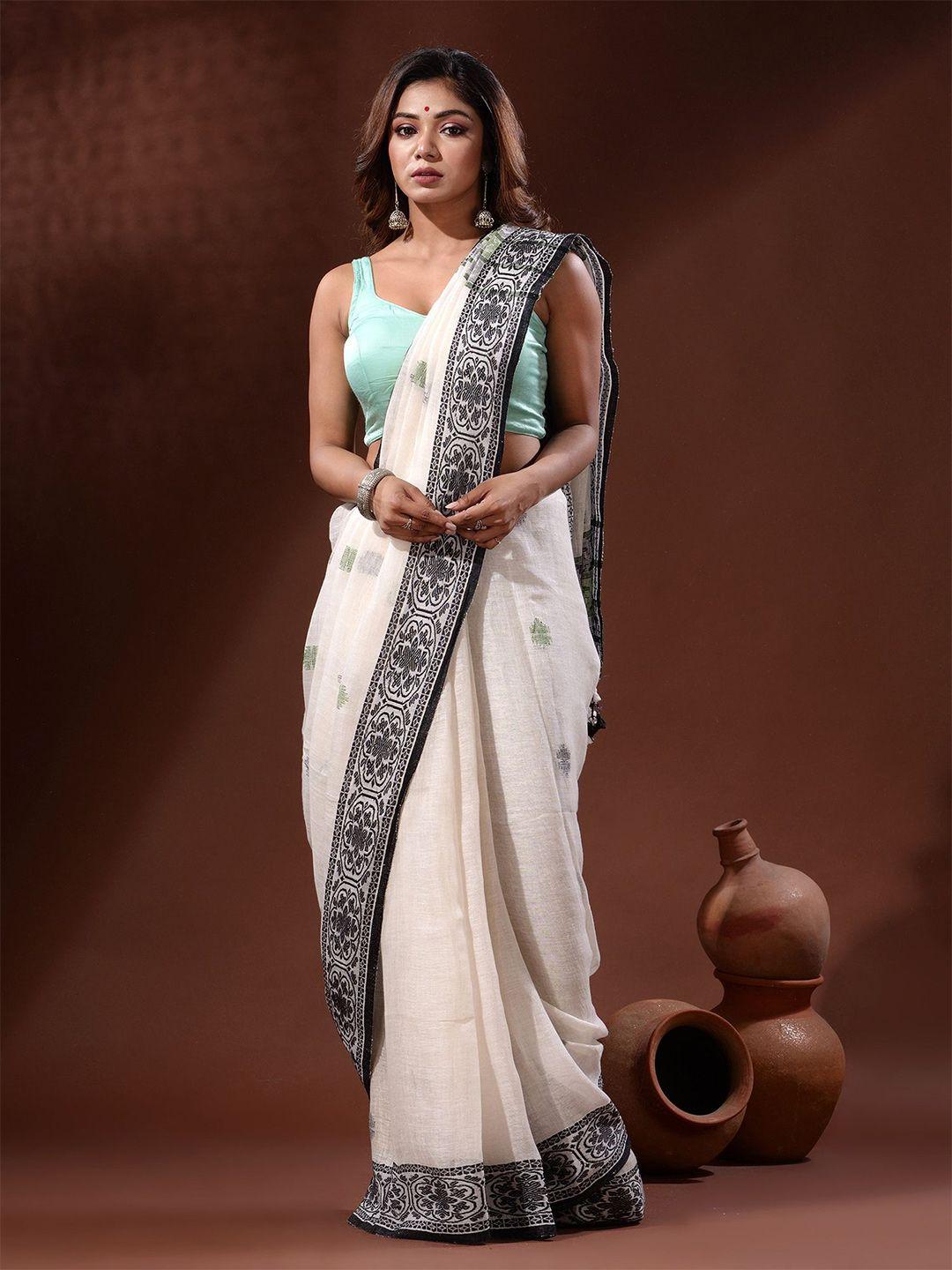 charukriti woven design pure linen saree