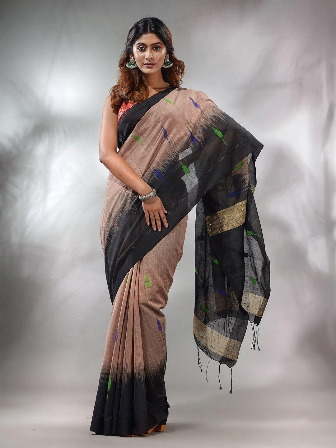 charukriti woven design silk cotton ikat saree