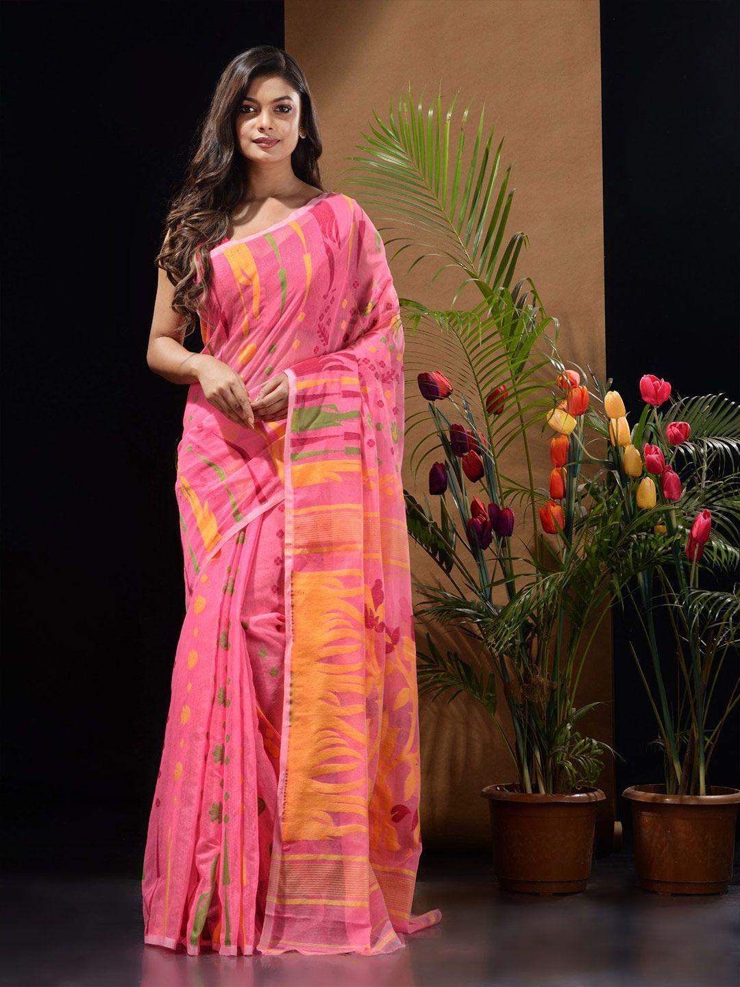 charukriti woven design silk cotton jamdani saree