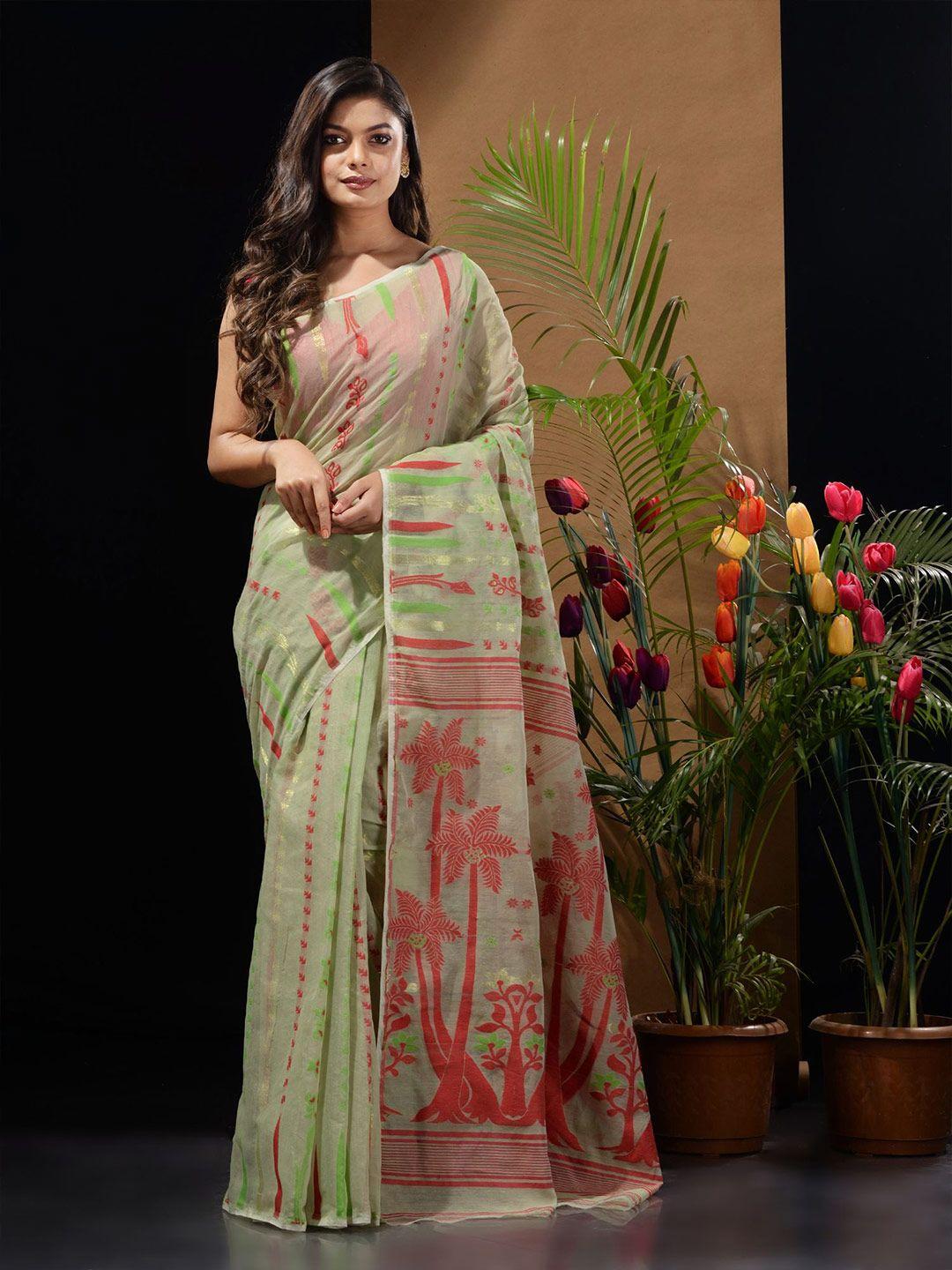 charukriti woven design silk cotton jamdani saree