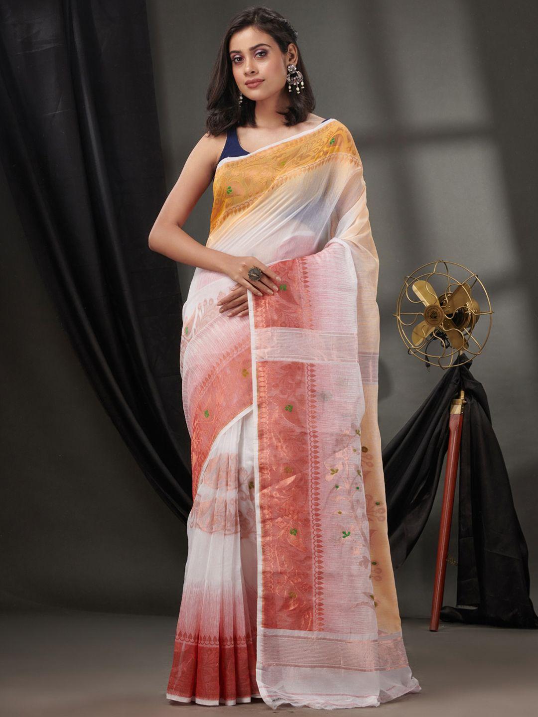 charukriti woven design silk cotton jamdani saree