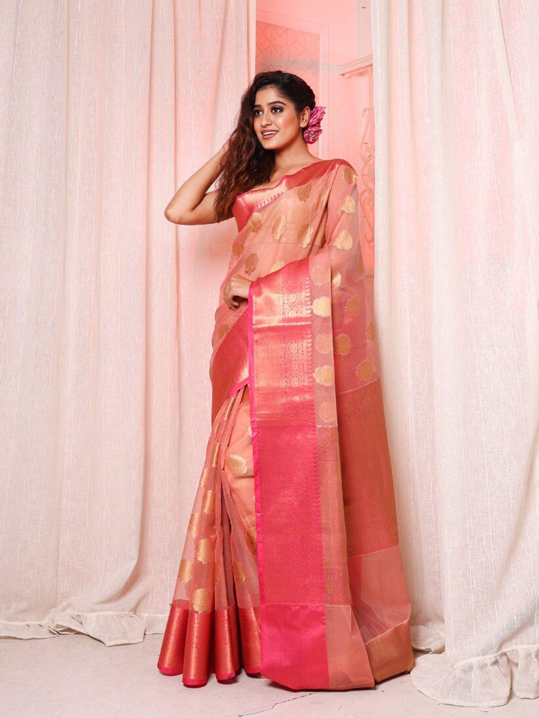 charukriti woven design zari detailed organza saree