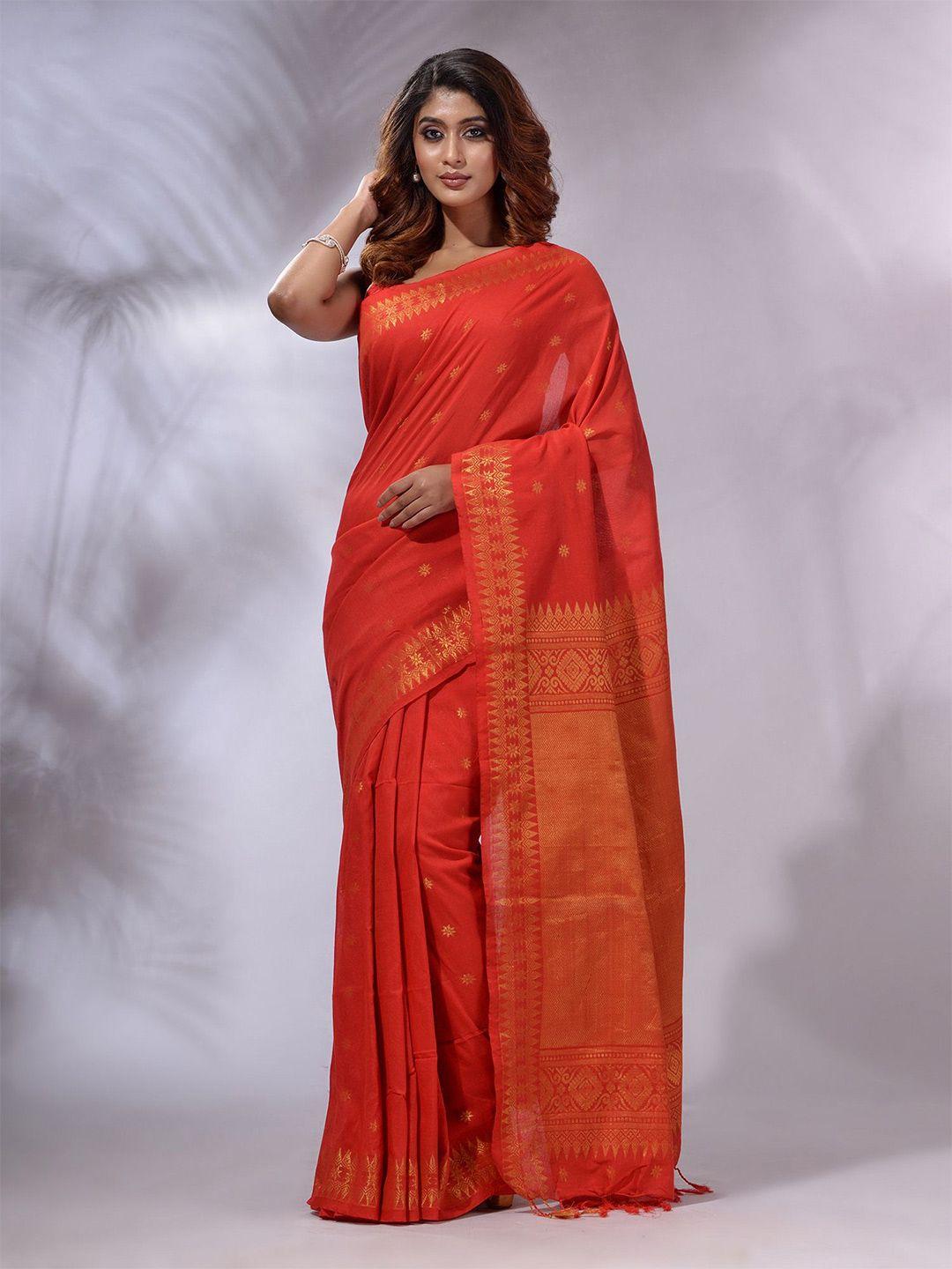 charukriti woven design zari pure cotton handloom saree